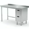 Null Edelstahl Gastro-Arbeitstisch Mit 2 Schubladen Rechts Und Aufkantung | AISI 430 Qualität | HxBxT 85x150x60cm