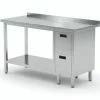 Null Edelstahl Gastro-Arbeitstisch Mit 2 Schubladen Rechts Sowie Grundboden Und Aufkantung | AISI 430 Qualität | HxBxT 85x120x60cm