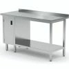 Null Edelstahl Gastro-Arbeitstisch Mit Klapptür Links Sowie Grundboden Und Aufkantung | AISI 430 Qualität | HxBxT 85x180x60cm