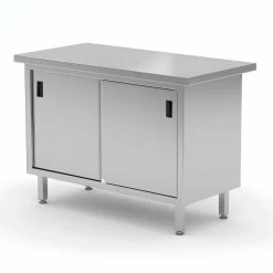 Null Edelstahl Gastro-Arbeitstisch Mit Schiebetüren Und Ohne Aufkantung | AISI 430 Qualität | HxBxT 85x80x70cm