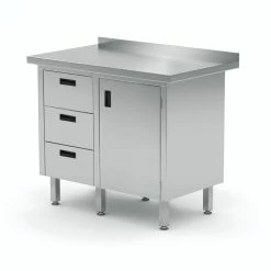 Null Edelstahl Gastro-Arbeitstisch Mit 3 Schubladen Und 1 Klapptür | AISI 430 Qualität | HxBxT 85x100x60cm