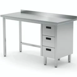 Null Edelstahl Gastro-Arbeitstisch Mit 3 Schubladen Rechts Und Aufkantung | AISI 430 Qualität | HxBxT 85x180x60cm