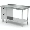 Null Edelstahl Gastro-Arbeitstisch Mit 2 Schubladen Links Sowie Grundboden Und Aufkantung | AISI 430 Qualität | HxBxT 85x180x70cm
