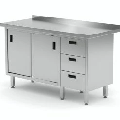 Null Edelstahl Gastro-Arbeitstisch Mit 3 Schubladen Und 2 Schiebetüren | AISI 430 Qualität | HxBxT 85x130x60cm -Gastro Arbeitstisch 46d30281 37ed 496e b2e6 3b15a3b222b9 2