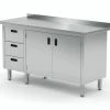 Null Edelstahl Gastro-Arbeitstisch Mit 3 Schubladen Und 2 Klapptüren | AISI 430 Qualität | HxBxT 85x140x60cm