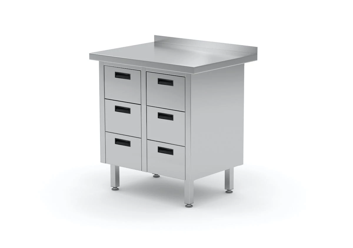 Null Edelstahl Gastro-Arbeitstisch Mit 4 Schubladen Und Aufkantung | AISI 430 Qualität | HxBxT 85x83x70cm 2 Null Edelstahl Gastro-Arbeitstisch Mit 4 Schubladen Und Aufkantung | AISI 430 Qualität | HxBxT 85x83x70cm – Bild 2