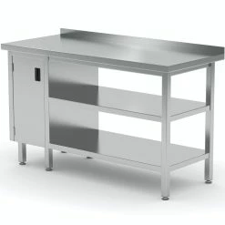 Null Edelstahl Gastro-Arbeitstisch Mit Klapptür Links Sowie Grund- Und Zwischenboden Und Aufkantung | AISI 430 Qualität | HxBxT 85x180x70cm -Gastro Arbeitstisch 5d56c89f aaa8 41d3 ba25 2f1032ddedc8