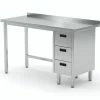 Null Edelstahl Gastro-Arbeitstisch Mit 3 Schubladen Rechts Und Aufkantung | AISI 430 Qualität | HxBxT 85x160x60cm
