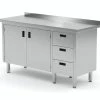Null Edelstahl Gastro-Arbeitstisch Mit 3 Schubladen Und 2 Klapptüren | AISI 430 Qualität | HxBxT 85x140x60cm