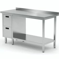 Null Edelstahl Gastro-Arbeitstisch Mit 2 Schubladen Links Sowie Grundboden Und Aufkantung | AISI 430 Qualität | HxBxT 85x170x60cm