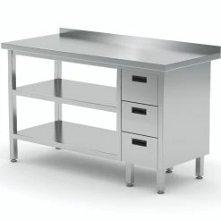 Null Edelstahl Gastro-Arbeitstisch Mit 3 Schubladen Links Sowie Grund- Und Zwischenboden Und Aufkantung | AISI 430 Qualität | HxBxT 85x150x70cm -Gastro Arbeitstisch 7573d2e1 1cfa 4f58 a8b3 23bff2b7969c 4