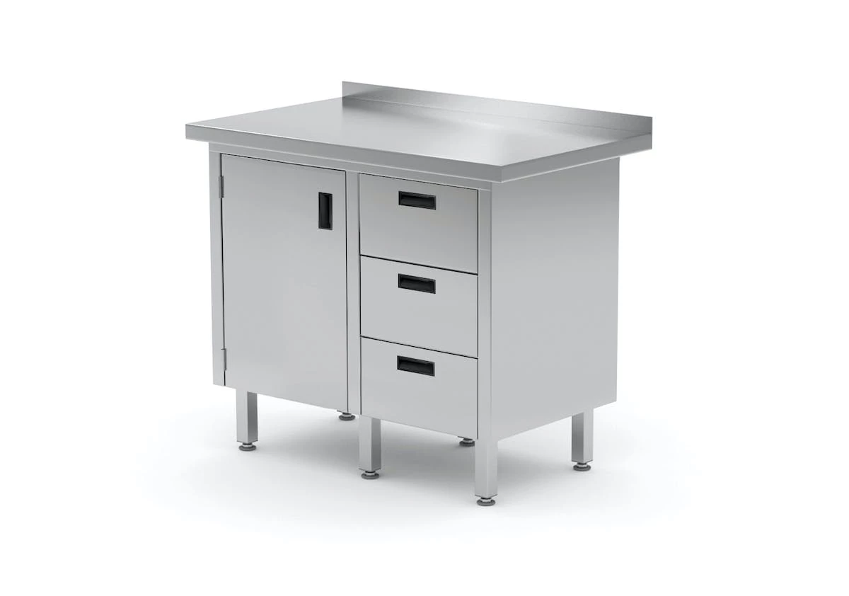 Null Edelstahl Gastro-Arbeitstisch Mit 2 Schubladen Und 1 Klapptür | AISI 430 Qualität | HxBxT 85x100x70cm 3 Null Edelstahl Gastro-Arbeitstisch Mit 2 Schubladen Und 1 Klapptür | AISI 430 Qualität | HxBxT 85x100x70cm – Bild 3