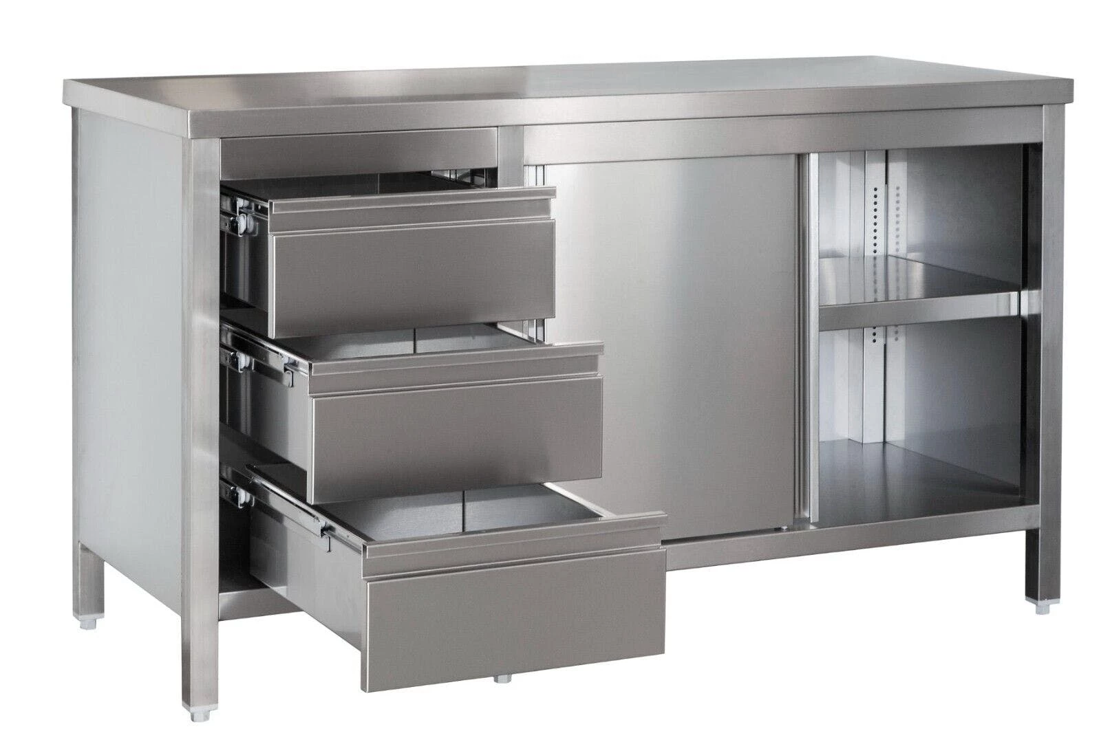 Null Gastro Arbeitsschrank Mit Grundboden, Flügeltüren, Aufkantung Und Zwischenboden Chromstahl (BxT) 500 X 800 Mm 6 Null Gastro Arbeitsschrank Mit Grundboden, Flügeltüren, Aufkantung Und Zwischenboden Chromstahl (BxT) 500 X 800 Mm – Bild 6