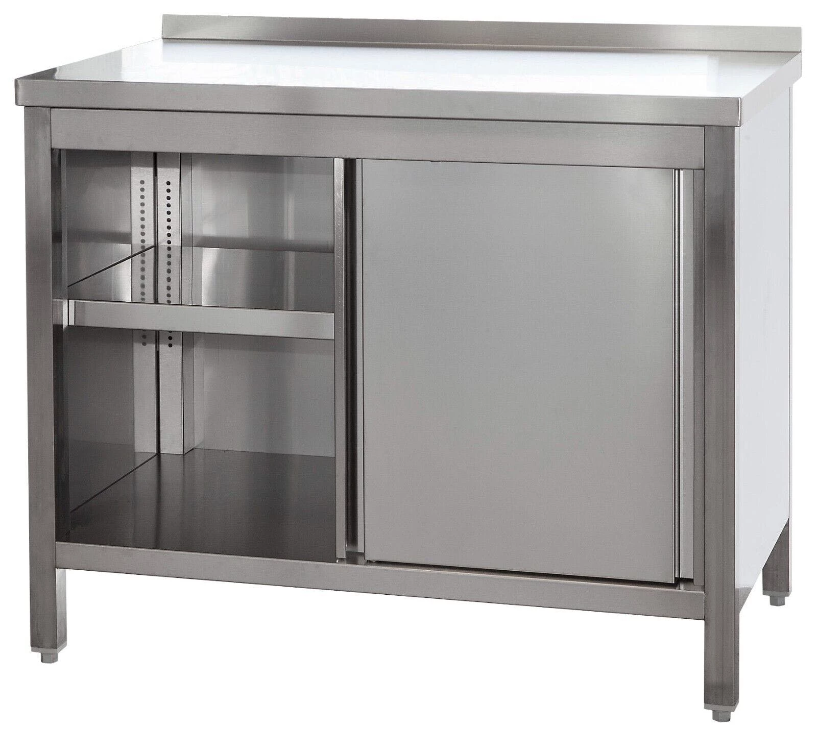 Null Gastro Arbeitsschrank Mit Grundboden, Schiebetüren, Aufkantung Und Zwischenboden Chromstahl (BxT) 2300 X 800 Mm 7 Null Gastro Arbeitsschrank Mit Grundboden, Schiebetüren, Aufkantung Und Zwischenboden Chromstahl (BxT) 2300 X 800 Mm – Bild 7