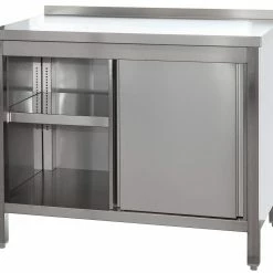 Null Gastro Arbeitsschrank Mit Grundboden, Schiebetüren, Aufkantung Und Zwischenboden Chromstahl (BxT) 2000 X 800 Mm -Gastro Arbeitstisch 79f5bece cde9 4ad1 82da 5445b1abbcf2 2