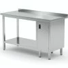Null Edelstahl Gastro-Arbeitstisch Mit Klapptür Rechts Sowie Grundboden Und Aufkantung | AISI 430 Qualität | HxBxT 85x180x70cm