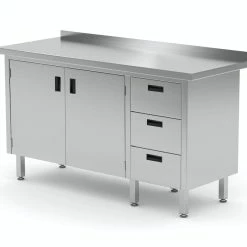 Null Edelstahl Gastro-Arbeitstisch Mit 3 Schubladen Und 2 Klapptüren | AISI 430 Qualität | HxBxT 85x140x70cm -Gastro Arbeitstisch 88e72c87 655c 464d 8c9a 201e392256cd 5