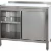 Null Gastro Arbeitsschrank Mit Grundboden, Schiebetüren, Aufkantung Und Zwischenboden Chromstahl (BxT) 1100 X 800 Mm