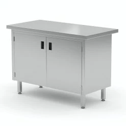 Null Edelstahl Gastro-Arbeitstisch Mit 2 Klapptüren Und Ohne Aufkantung | AISI 430 Qualität | HxBxT 85x100x60cm