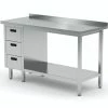 Null Edelstahl Gastro-Arbeitstisch Mit 3 Schubladen Links Sowie Grundboden Und Aufkantung | AISI 430 Qualität | HxBxT 85x150x70cm