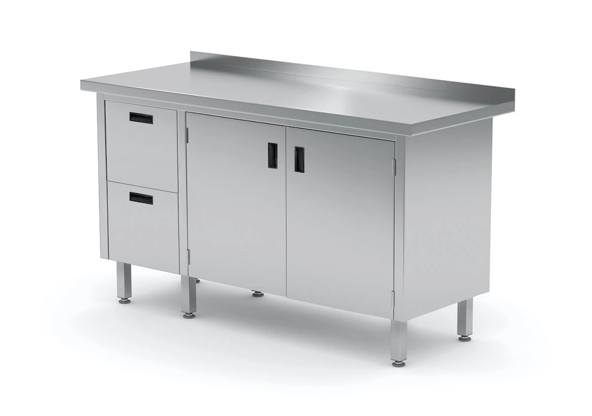 Null Edelstahl Gastro-Arbeitstisch Mit 3 Schubladen Und 2 Klapptüren | AISI 430 Qualität | HxBxT 85x130x70cm 3 Null Edelstahl Gastro-Arbeitstisch Mit 3 Schubladen Und 2 Klapptüren | AISI 430 Qualität | HxBxT 85x130x70cm – Bild 3