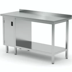 Null Edelstahl Gastro-Arbeitstisch Mit Klapptür Links Sowie Grundboden Und Aufkantung | AISI 430 Qualität | HxBxT 85x160x60cm -Gastro Arbeitstisch 966b1960 73c3 4152 8bd2 04b321e037a8 1