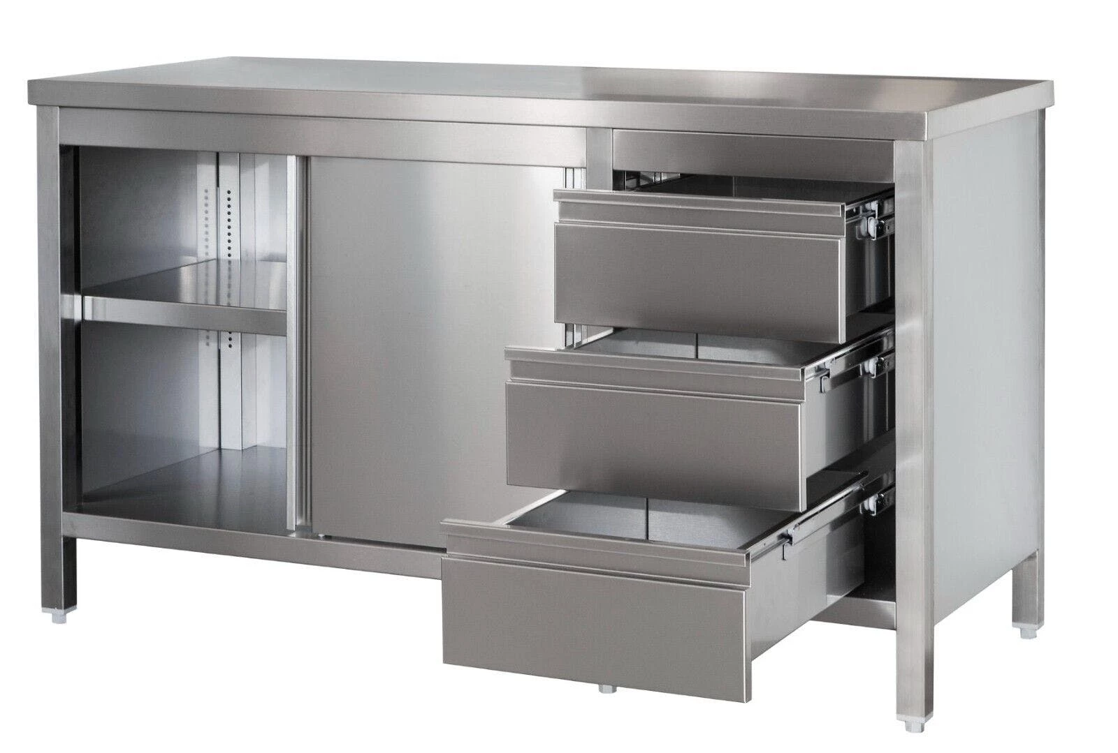 Null Gastro Arbeitsschrank Mit Grundboden, Flügeltüren, Schubladen Rechts & Zwischenboden Chromstahl (BxT) 1300 X 800 Mm 1 Null Gastro Arbeitsschrank Mit Grundboden, Flügeltüren, Schubladen Rechts & Zwischenboden Chromstahl (BxT) 1300 X 800 Mm