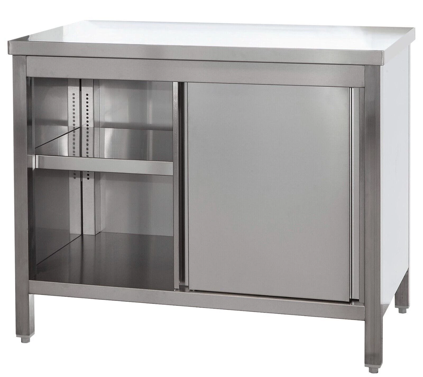 Null Gastro Arbeitsschrank Mit Grundboden, Schiebetüren, Aufkantung Und Zwischenboden Chromstahl (BxT) 1700 X 800 Mm 2 Null Gastro Arbeitsschrank Mit Grundboden, Schiebetüren, Aufkantung Und Zwischenboden Chromstahl (BxT) 1700 X 800 Mm – Bild 2