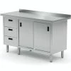 Null Edelstahl Gastro-Arbeitstisch Mit 3 Schubladen Und 2 Schiebetüren | AISI 430 Qualität | HxBxT 85x140x70cm
