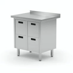 Null Edelstahl Gastro-Arbeitstisch Mit 4 Schubladen Und Aufkantung | AISI 430 Qualität | HxBxT 85x83x70cm