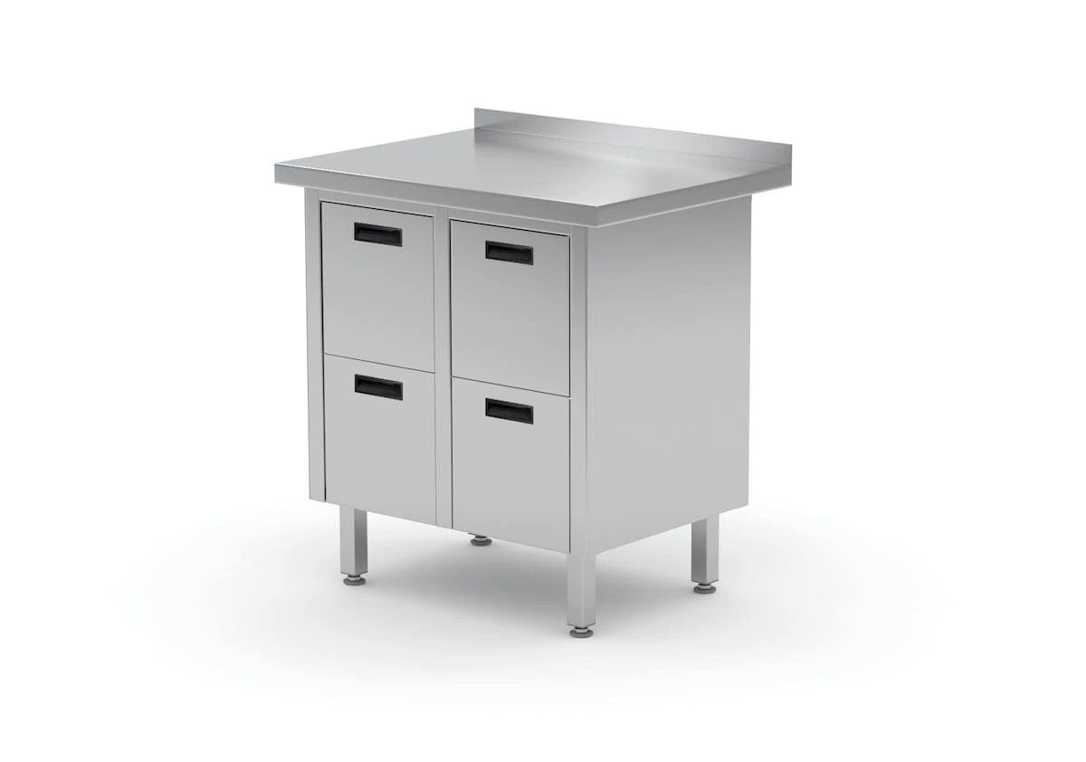Null Edelstahl Gastro-Arbeitstisch Mit 4 Schubladen Und Aufkantung | AISI 430 Qualität | HxBxT 85x83x70cm 1 Null Edelstahl Gastro-Arbeitstisch Mit 4 Schubladen Und Aufkantung | AISI 430 Qualität | HxBxT 85x83x70cm