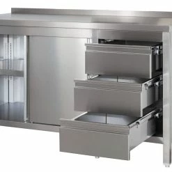 Null Gastro Arbeitsschrank Mit Grundboden, Schiebetüren, Schubladen & Zwischenboden Chromstahl (BxT) 2400 X 800 Mm -Gastro Arbeitstisch bcc01263 92c9 4dad aab8 9f0c28881b6f