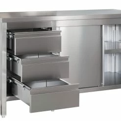 Null Gastro Arbeitsschrank Mit Grundboden, Schiebetüren, Schubladen & Zwischenboden Chromstahl (BxT) 2200 X 800 Mm -Gastro Arbeitstisch cac58858 bee0 4c76 913f 917ee7a15156 1