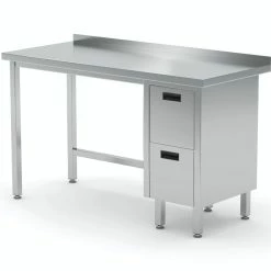 Null Edelstahl Gastro-Arbeitstisch Mit 2 Schubladen Rechts Und Aufkantung | AISI 430 Qualität | HxBxT 85x160x60cm