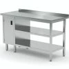 Null Edelstahl Gastro-Arbeitstisch Mit Klapptür Links Sowie Grund- Und Zwischenboden Und Aufkantung | AISI 430 Qualität | HxBxT 85x140x60cm