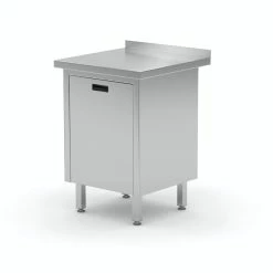 Null Edelstahl Gastro-Arbeitstisch Mit Klapptür (schmal) Mit Schwenkbarem Behälter | AISI 430 Qualität | HxBxT 85x43x60cm