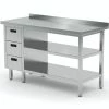 Null Edelstahl Gastro-Arbeitstisch Mit 3 Schubladen Links Sowie Grund- Und Zwischenboden Und Aufkantung | AISI 430 Qualität | HxBxT 85x110x70cm