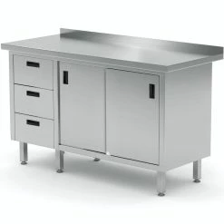 Null Edelstahl Gastro-Arbeitstisch Mit 3 Schubladen Und 2 Schiebetüren | AISI 430 Qualität | HxBxT 85x190x60cm